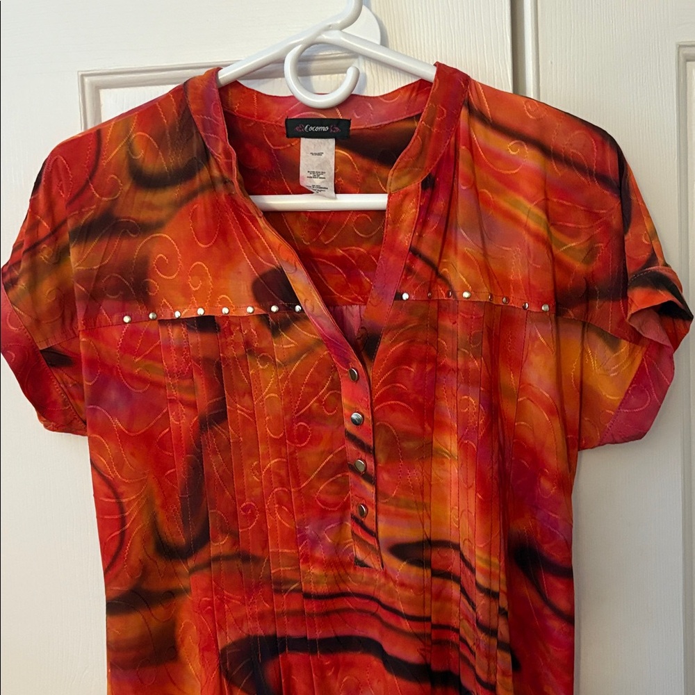 NWOT Cocomo Beautiful Multi-color Blouse Embellished w/Gold Studs & Buttons - M - Picture 5 of 17